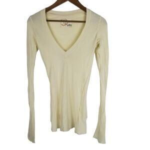 Blue Life Cream V-Neck Lightweight Layering Long Sleeve Top S